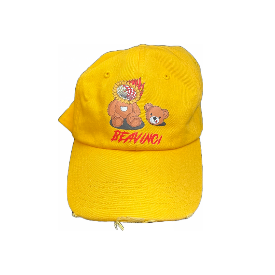 BEAVINCI BEAR YELLOW DISTRESSED HAT - BeaVinci